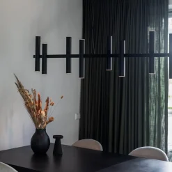 Straluma Grote design hanglamp tubes mat zwart 14-lichts></noscript> Eettafellampen|Keukenverlichting
