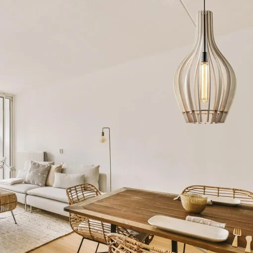 Straluma Grote hanglamp blank houten kap met zwart> Eettafellampen|Eetkamerverlichting