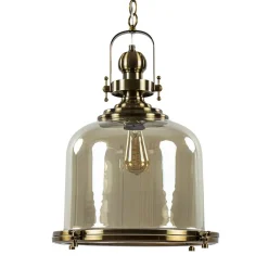 Straluma Grote hanglamp brons met amber glas> Eettafellampen|Woonkamerlampen