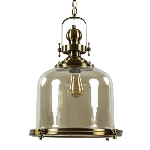 Straluma Grote hanglamp brons met amber glas> Eettafellampen|Woonkamerlampen