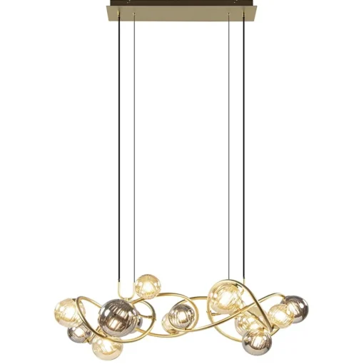 Straluma Grote hanglamp goud met amber/smoke glazen bollen> Hanglampen|Eettafellampen
