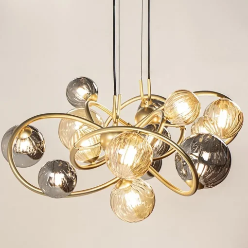 Straluma Grote hanglamp goud met amber/smoke glazen bollen> Hanglampen|Eettafellampen