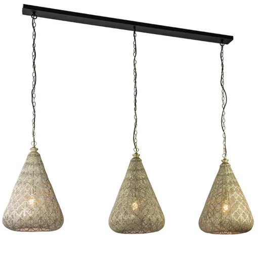 Straluma Grote hanglamp 3-lichts mat goud met zwarte balk> Eettafellampen|Keukenverlichting
