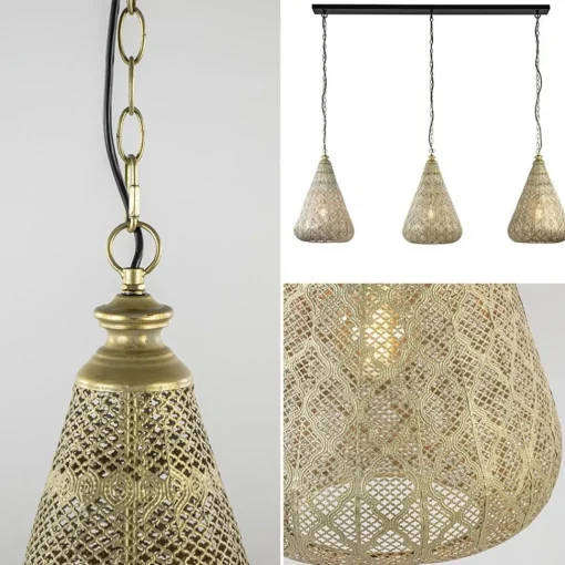 Straluma Grote hanglamp 3-lichts mat goud met zwarte balk> Eettafellampen|Keukenverlichting