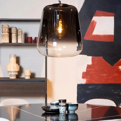 Straluma Grote hanglamp smoke glazen kap met zwart> Eettafellampen|Eetkamerverlichting