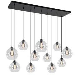 Straluma Grote hanglamp zwart 11- lichts multipendel helder glas> Eettafellampen|Pendel Lampen