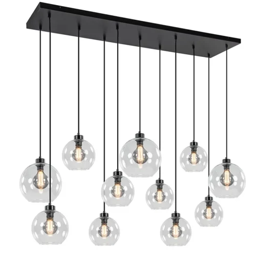 Straluma Grote hanglamp zwart 11- lichts multipendel helder glas> Eettafellampen|Pendel Lampen