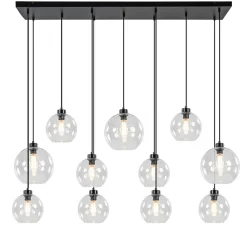 Straluma Grote hanglamp zwart 11- lichts multipendel helder glas> Eettafellampen|Pendel Lampen