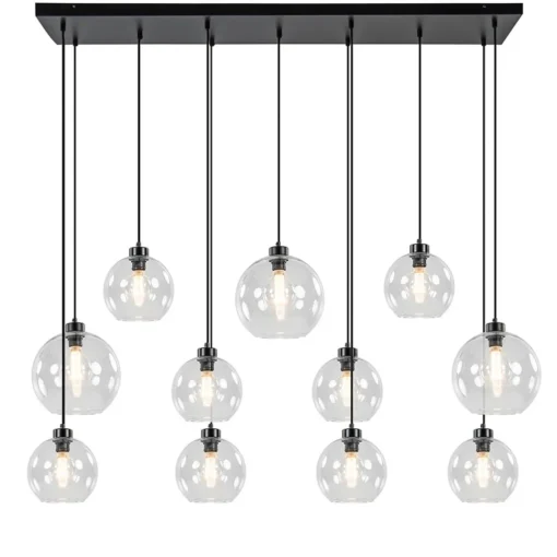 Straluma Grote hanglamp zwart 11- lichts multipendel helder glas> Eettafellampen|Pendel Lampen