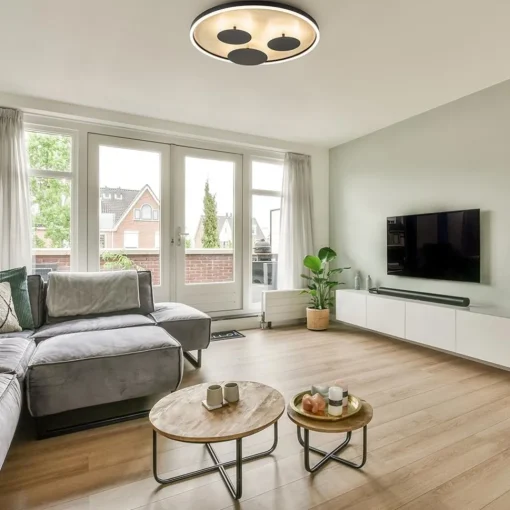Straluma Grote LED plafondlamp zwart met houtlook dimbaar> Plafondlampen|LED Plafondlampen