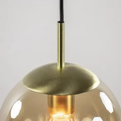 Straluma Grote 6-lichts eettafelhanglamp messing met amber glazen bollen></noscript> Eettafellampen|Keukenverlichting