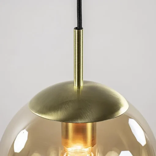 Straluma Grote 6-lichts eettafelhanglamp messing met amber glazen bollen> Eettafellampen|Keukenverlichting