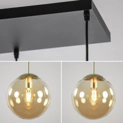 Straluma Grote 6-lichts eettafelhanglamp messing met amber glazen bollen></noscript> Eettafellampen|Keukenverlichting