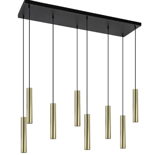Straluma Grote 8-lichts hanglamp cilinder zwart met goud> Eettafellampen|Eetkamerverlichting