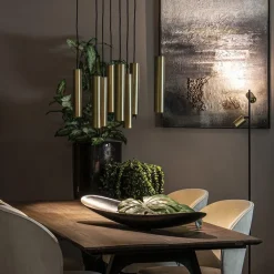 Straluma Grote 8-lichts hanglamp cilinder zwart met goud></noscript> Eettafellampen|Eetkamerverlichting
