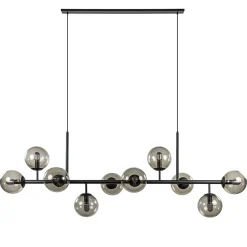 Straluma Grote 10-lichts hanglamp mat zwart met smoke glazen bollen> Eettafellampen|Keukenverlichting