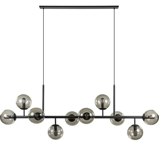 Straluma Grote 10-lichts hanglamp mat zwart met smoke glazen bollen> Eettafellampen|Keukenverlichting