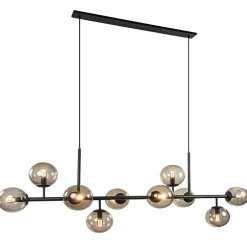 Straluma Grote 10-lichts hanglamp mat zwart met smoke glazen bollen> Eettafellampen|Keukenverlichting