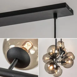 Straluma Grote 10-lichts hanglamp mat zwart met smoke glazen bollen></noscript> Eettafellampen|Keukenverlichting