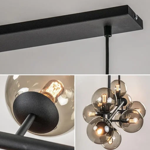 Straluma Grote 10-lichts hanglamp mat zwart met smoke glazen bollen> Eettafellampen|Keukenverlichting