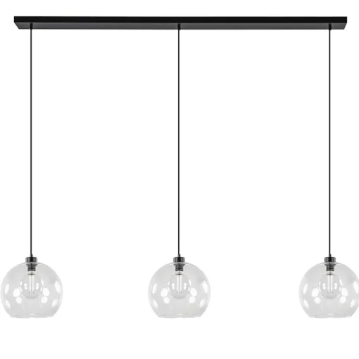 Straluma Grote 3-lichts hanglamp met helder glas en zwarte balk> Eettafellampen|Pendel Lampen
