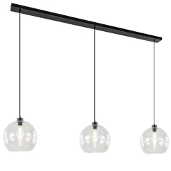 Straluma Grote 3-lichts hanglamp met helder glas en zwarte balk> Eettafellampen|Pendel Lampen