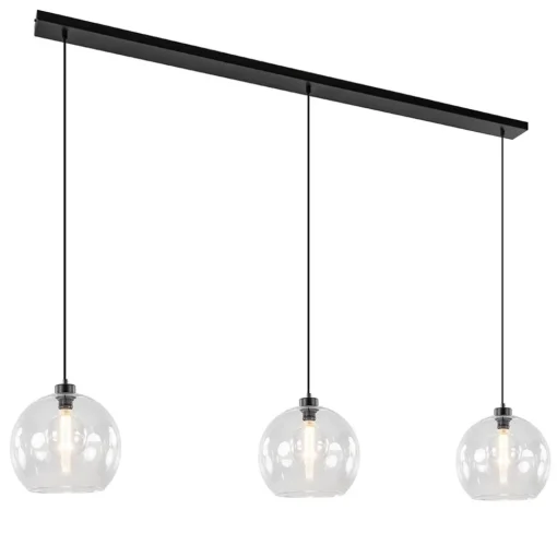 Straluma Grote 3-lichts hanglamp met helder glas en zwarte balk> Eettafellampen|Pendel Lampen