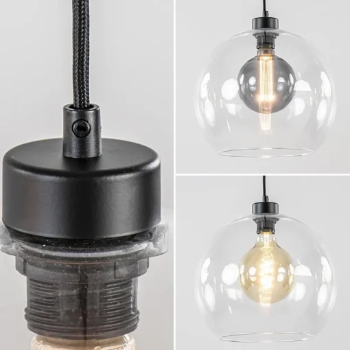 Straluma Grote 3-lichts hanglamp met helder glas en zwarte balk> Eettafellampen|Pendel Lampen