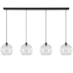Straluma Grote 4-lichts hanglamp zwart met helder glazen bollen> Eettafellampen|Keukenverlichting