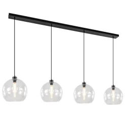 Straluma Grote 4-lichts hanglamp zwart met helder glazen bollen> Eettafellampen|Keukenverlichting