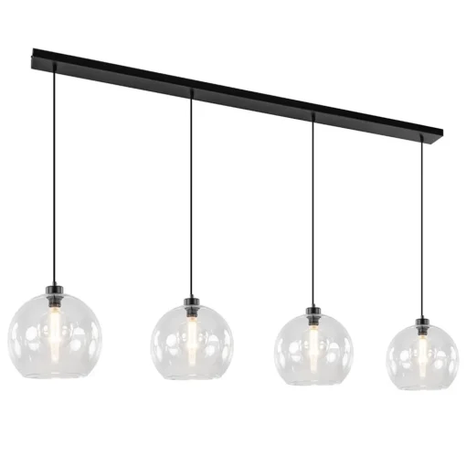 Straluma Grote 4-lichts hanglamp zwart met helder glazen bollen> Eettafellampen|Keukenverlichting