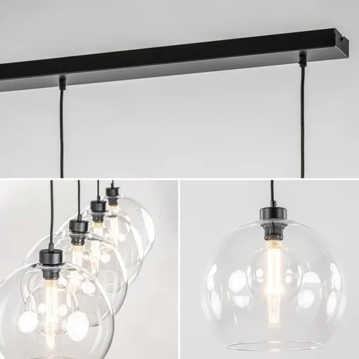 Straluma Grote 4-lichts hanglamp zwart met helder glazen bollen> Eettafellampen|Keukenverlichting