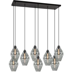 Straluma Grote 8-lichts multipendel hanglamp smoke glas ruit> Eettafellampen|Pendel Lampen