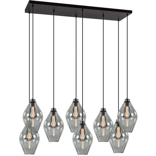 Straluma Grote 8-lichts multipendel hanglamp smoke glas ruit> Eettafellampen|Pendel Lampen