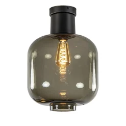 Straluma Grote plafondlamp smoke glas met mat zwart> Keukenverlichting|Plafondlampen