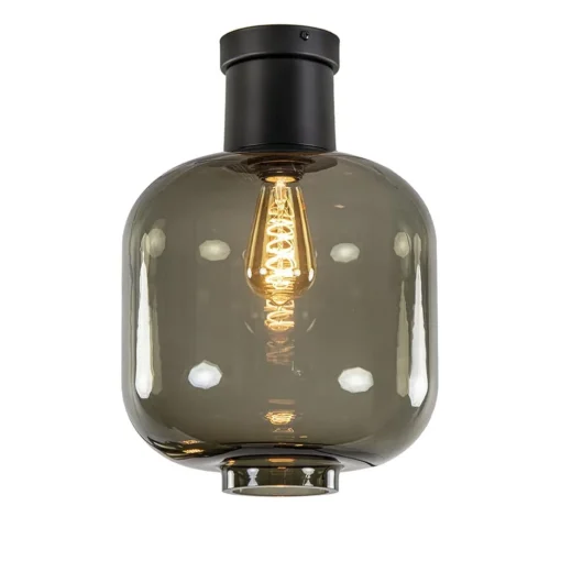 Straluma Grote plafondlamp smoke glas met mat zwart> Keukenverlichting|Plafondlampen