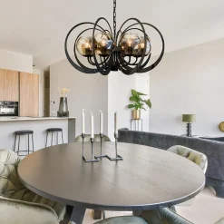 Straluma Grote ronde hanglamp metaal  met smoke glas en spot></noscript> Eetkamerverlichting|Hanglampen