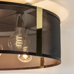 Straluma Grote ronde plafondlamp zwart gaas met goud></noscript> Plafondlampen|Lifestyle Verlichting