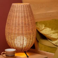 Straluma Grote rotan tafellamp naturel met zwarte pootjes></noscript> Tafellampen|Beach Verlichting