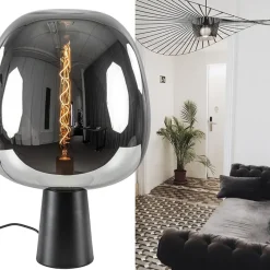 Straluma Grote tafellamp Amarah zwart met smoke glazen kap></noscript> Tafellampen|Light and Living
