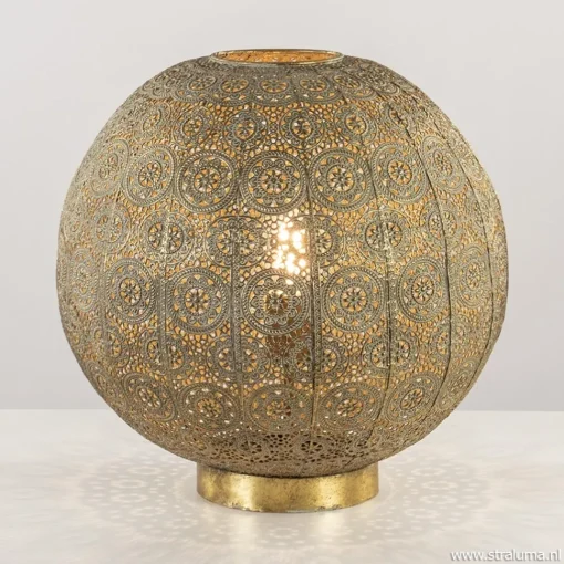 Straluma Grote tafellamp antiek messing met decoratief dessin> Tafellampen|Landelijke Verlichting