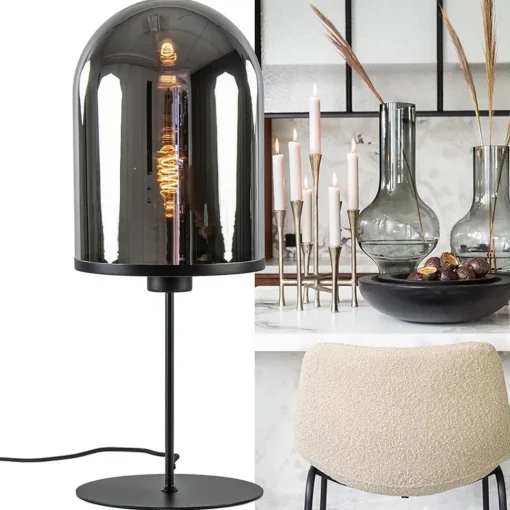 Straluma Grote tafellamp Maverick mat zwart met smoke glas> Tafellampen|Light and Living