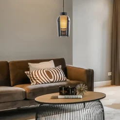 Straluma Hanglamp 1 lichts zwart/marmer met smoke glas></noscript> Hanglampen|Eettafellampen