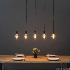Straluma Hanglamp balk 110cm + 5x pendel zwart></noscript> Eettafellampen|Pendel Lampen