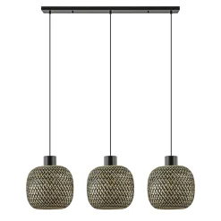 Straluma Hanglamp balk 3L zwart + bamboe> Eettafellampen|Keukenverlichting
