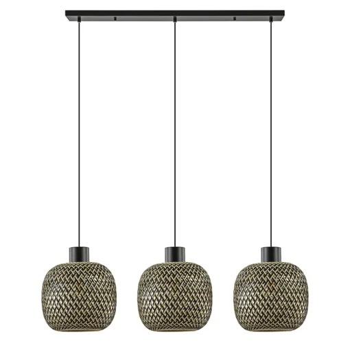Straluma Hanglamp balk 3L zwart + bamboe> Eettafellampen|Keukenverlichting