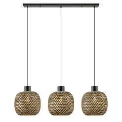 Straluma Hanglamp balk 3L zwart + bamboe> Eettafellampen|Keukenverlichting