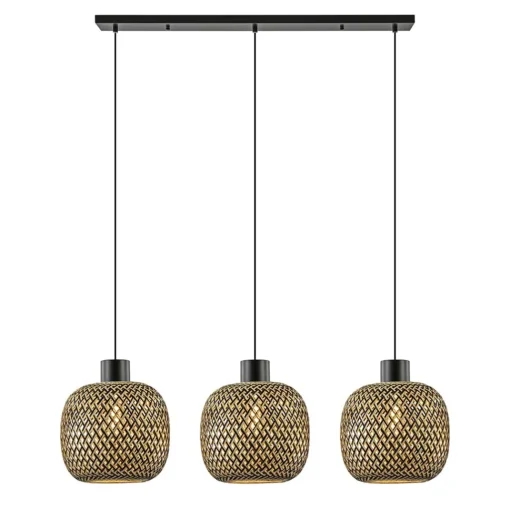 Straluma Hanglamp balk 3L zwart + bamboe> Eettafellampen|Keukenverlichting
