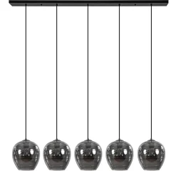Straluma Hanglamp balk zwart 5-lichts smoke glas> Eettafellampen|Pendel Lampen