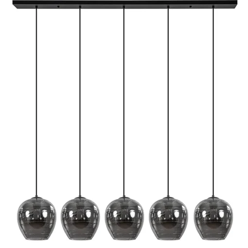 Straluma Hanglamp balk zwart 5-lichts smoke glas> Eettafellampen|Pendel Lampen